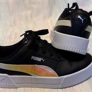 PUMA Kids Black Sneakers with Iridescent Gold Stripe